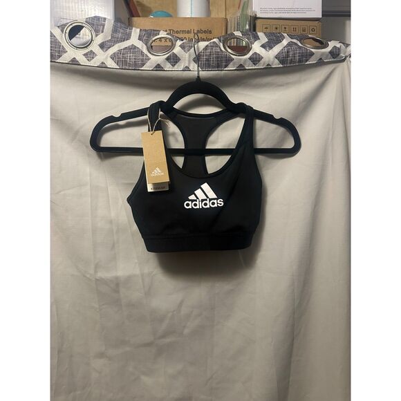 NWT ADIDAS Black White Logo Don't Rest Padded Mesh Racerback Sports Bra Size XS - Picture 1 of 5